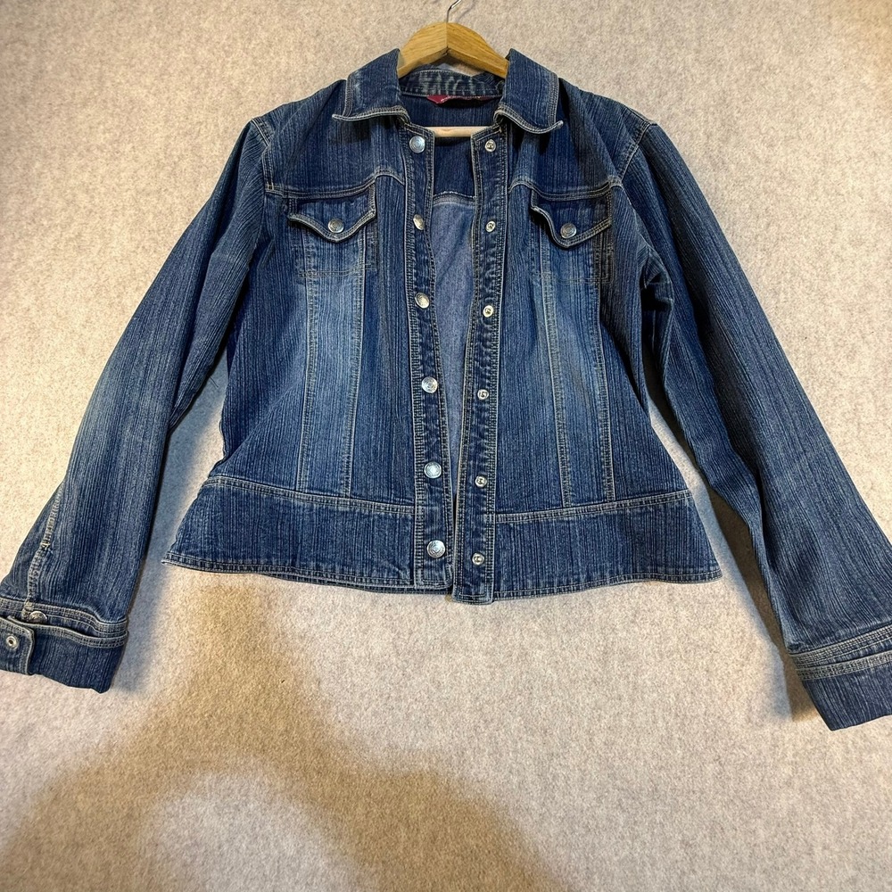 SO So Real So Right Denim Jacket Womens Medium Blue Jean‎ Trucker Textured Wash